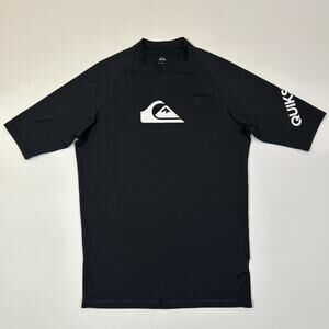 Quiksilver Surf Rash Guard Shirt Mens XL Black Stretch Swim Surf Shirt